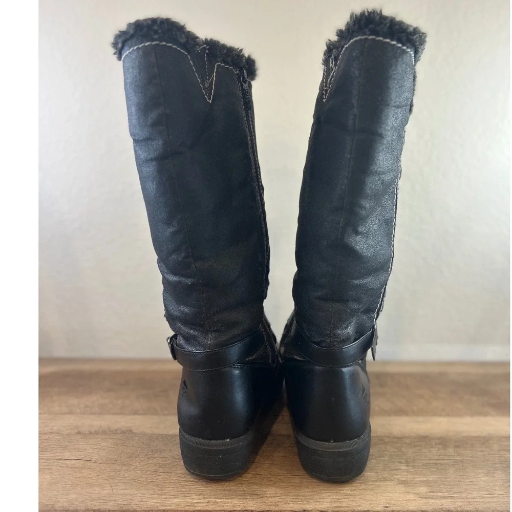 Totes Womens Black Mid Calf Winter Boots Faux Fur Trim Side Zip Size 10